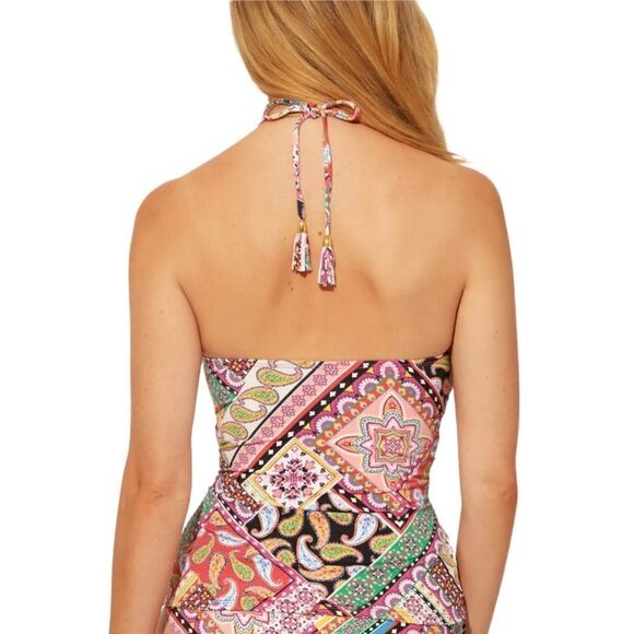 Bleu by Rod Beattie Bandeau Printed Tankini Swim Top Multcolor Sz 4 NWT - Picture 2 of 11